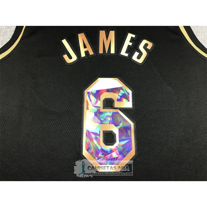 Camiseta Golden Edition Los Angeles Lakers Lebron James NO 6 2021-22 Negro